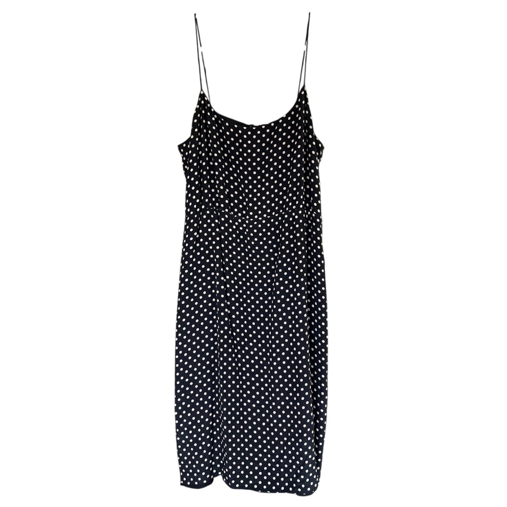 J.Crew Black White Polka Dot 100% Silk Slip Dress Spaghetti Strap 61022 Sz 4